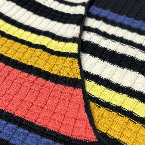 Free People Gidget Sweater Mini Dress Knit Black Striped SMALL V Neck Retro Boho - Picture 8 of 11